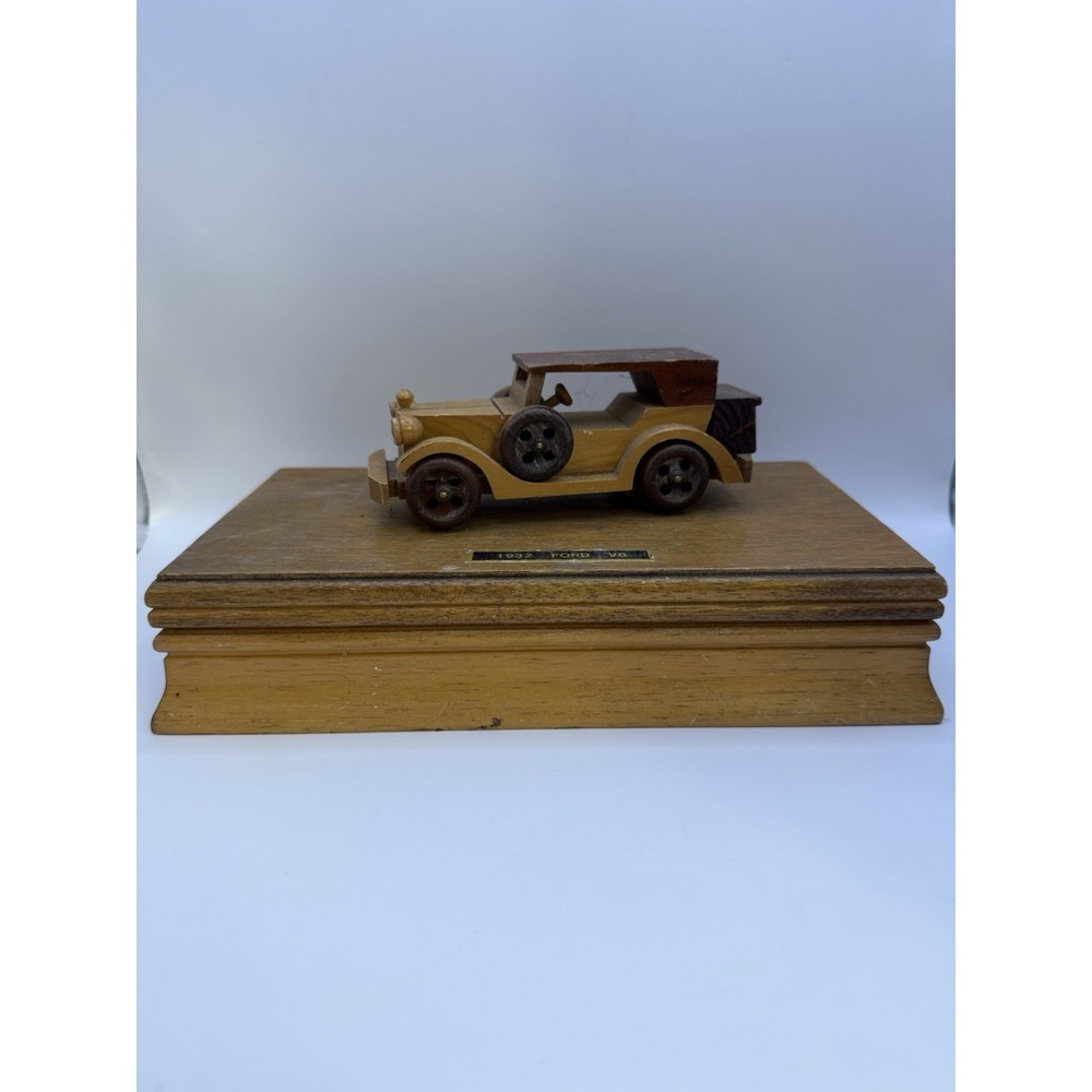 Vintage Wooden Jewelry Box with 1932 Ford V8 Car Figurine